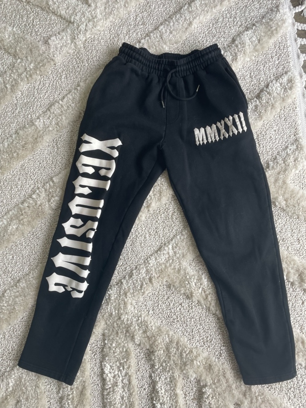 Black Graphic Jogger Pants with White Print